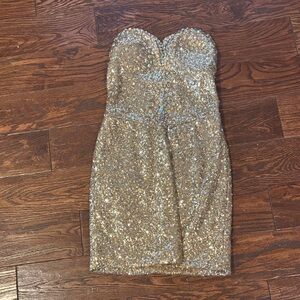 Dazzling Gold Strapless Mini Dress